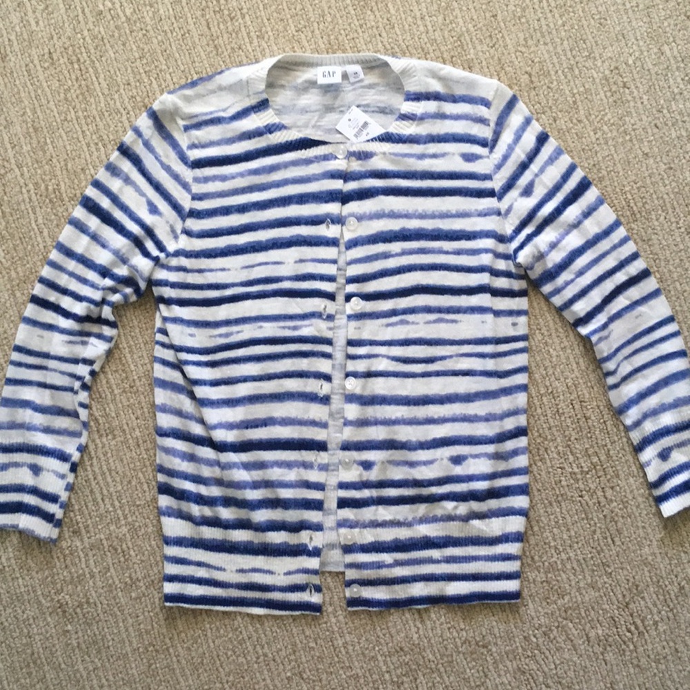 GAP Lightweight blue striped cardigan sweater